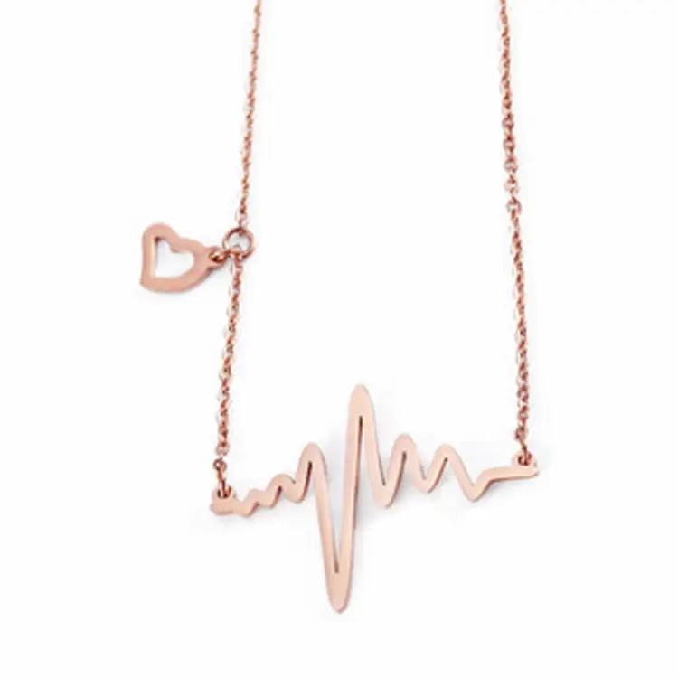 Women's Simple Versatile Stainless Steel ECG Love Lightning Pendant Necklace