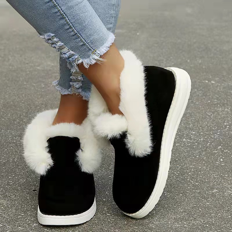 Snow Boots Warm Winter Shoes Plush Fur Ankle Boots Women Black - Shop at LoveMi