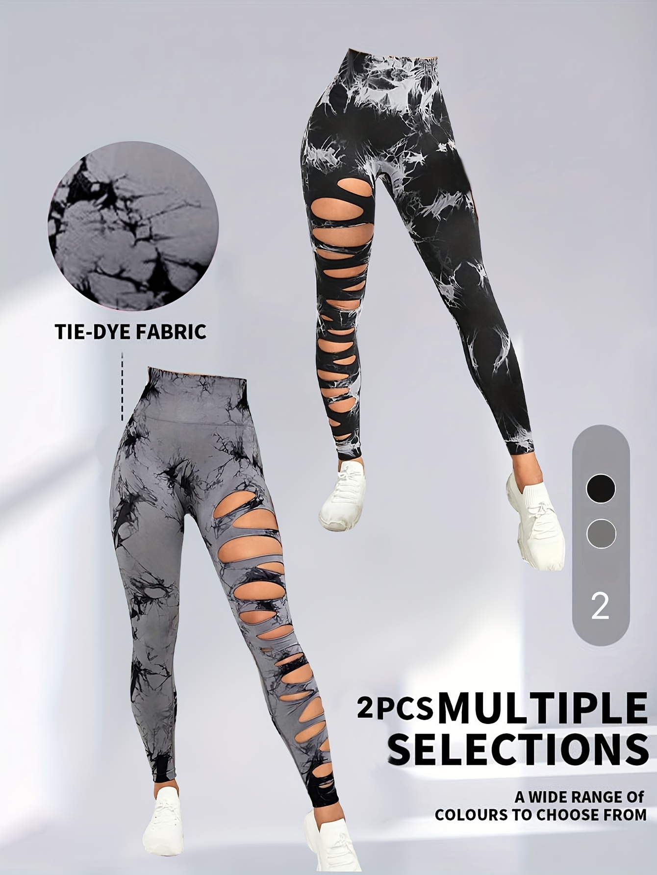 2 Pack Hollow Sexy High Elastic Women's Tie Dye Cutout Tights High Waist Workout Yoga Leggings, Scrunch Butt Lifting Elastic Pants, Tummy Control Butt Lifting Workout Yoga Athletic Pants 2Pack4 - Shop at LoveMi