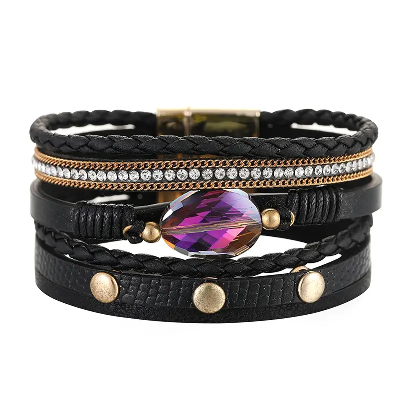 Multi Layer Leather Strap Hand Woven Bracelet Leather Wristband