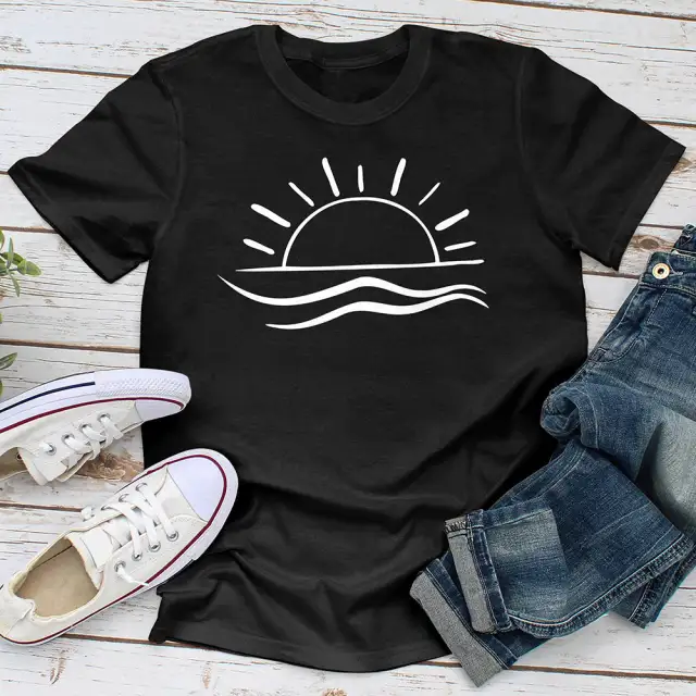 Sunrise Print Short Shirt Team Uniform European And American Fabrics Black - Shop at LoveMi