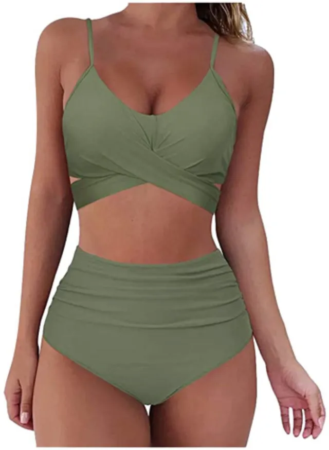 Women Sexy Soild Print Bikini Set Push Up Bathing Swimwear Green - Shop at LoveMi