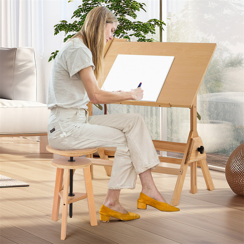 Adjustable Wooden Painting Stool Height Artist Drafting Bar Kitchen — image 4