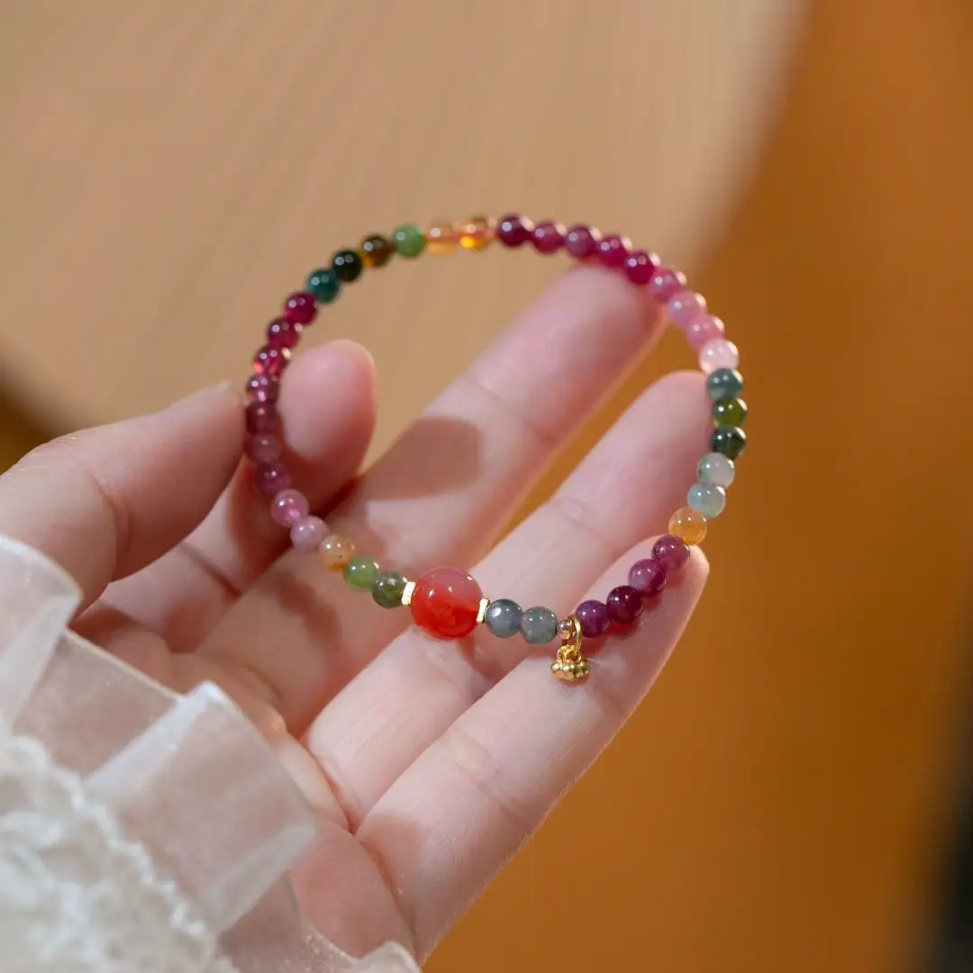 Natural Single Circle Tourmaline String With Two Bell Pendants