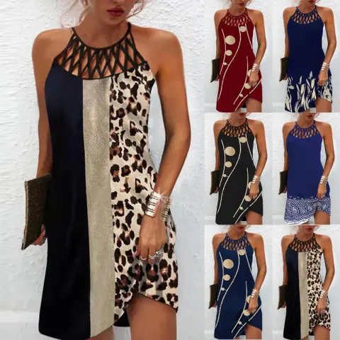 Fashion Print Dress Casual Halterneck Dresses for Women Summer