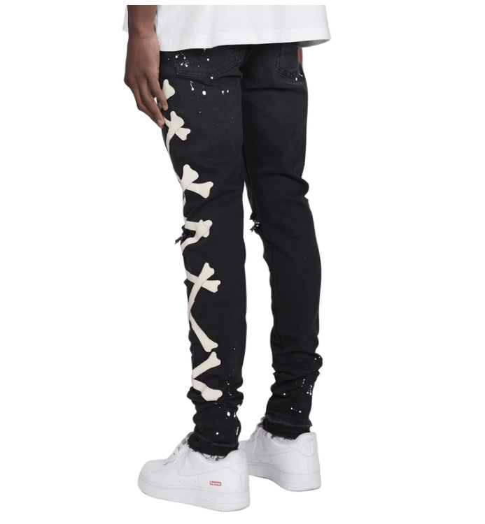 Title 4, Heren ripped jeans met bottenprint, stretch. Eu...