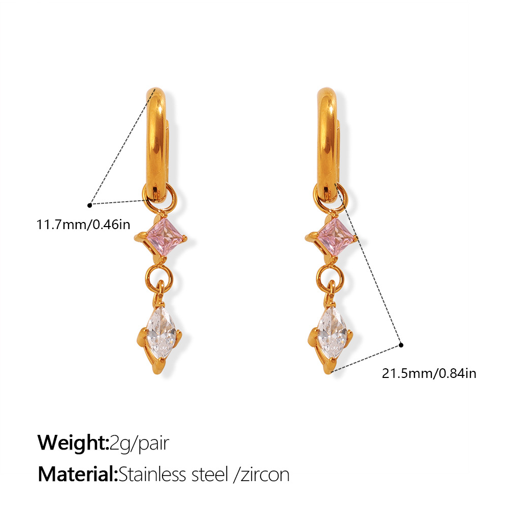 Exquisite Light Luxury Diamond Inlaid Waterdrop Ear Buckles, Elegant Geometric Circle... thumbnail 3