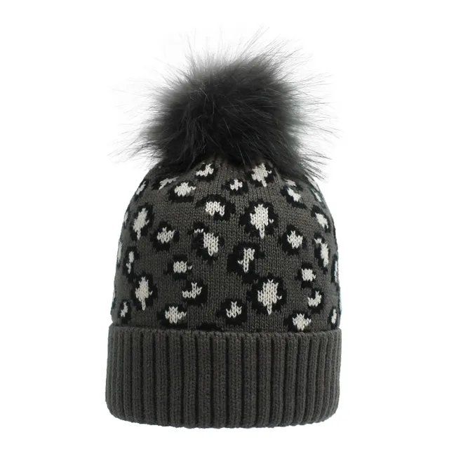 New Winter Knitted Hat Korean Version Of Leopard Print Woolen Hat Dark Grey - Shop at LoveMi