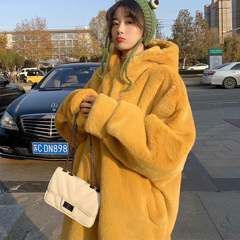 Women's Winter Loose Large Size Imitation Mink Plush Fur Coat Yellow - Shop at LoveMi