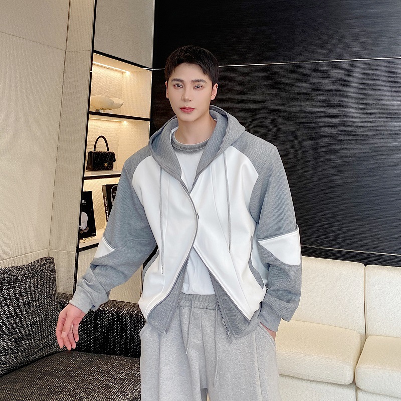 Men's Minimalist Color Matching Loose Hooded Sweater