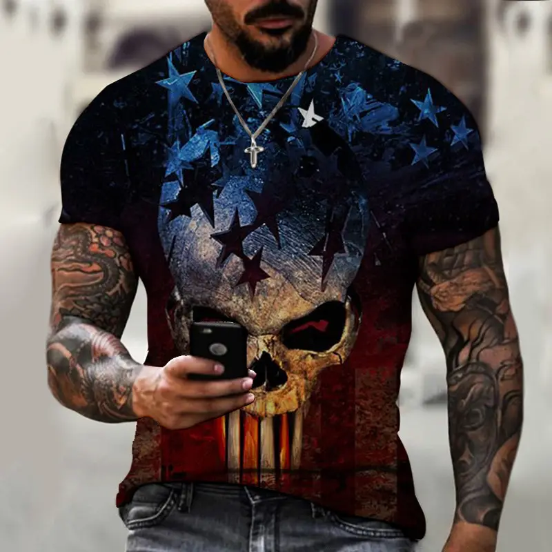 Men's And Women's Fashion Casual Skull Digital Printing T-shirt
