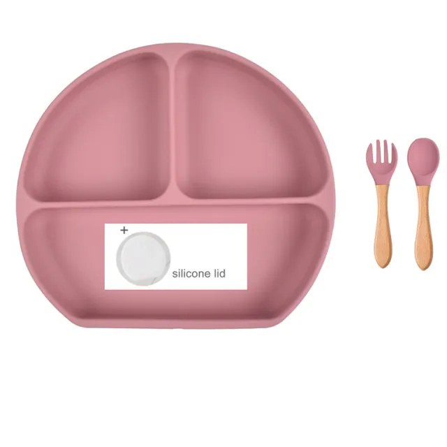 Baby Food Supplement Spoon Integrated Silicone Dinner Plate Set Lavender - Shop at LoveMi