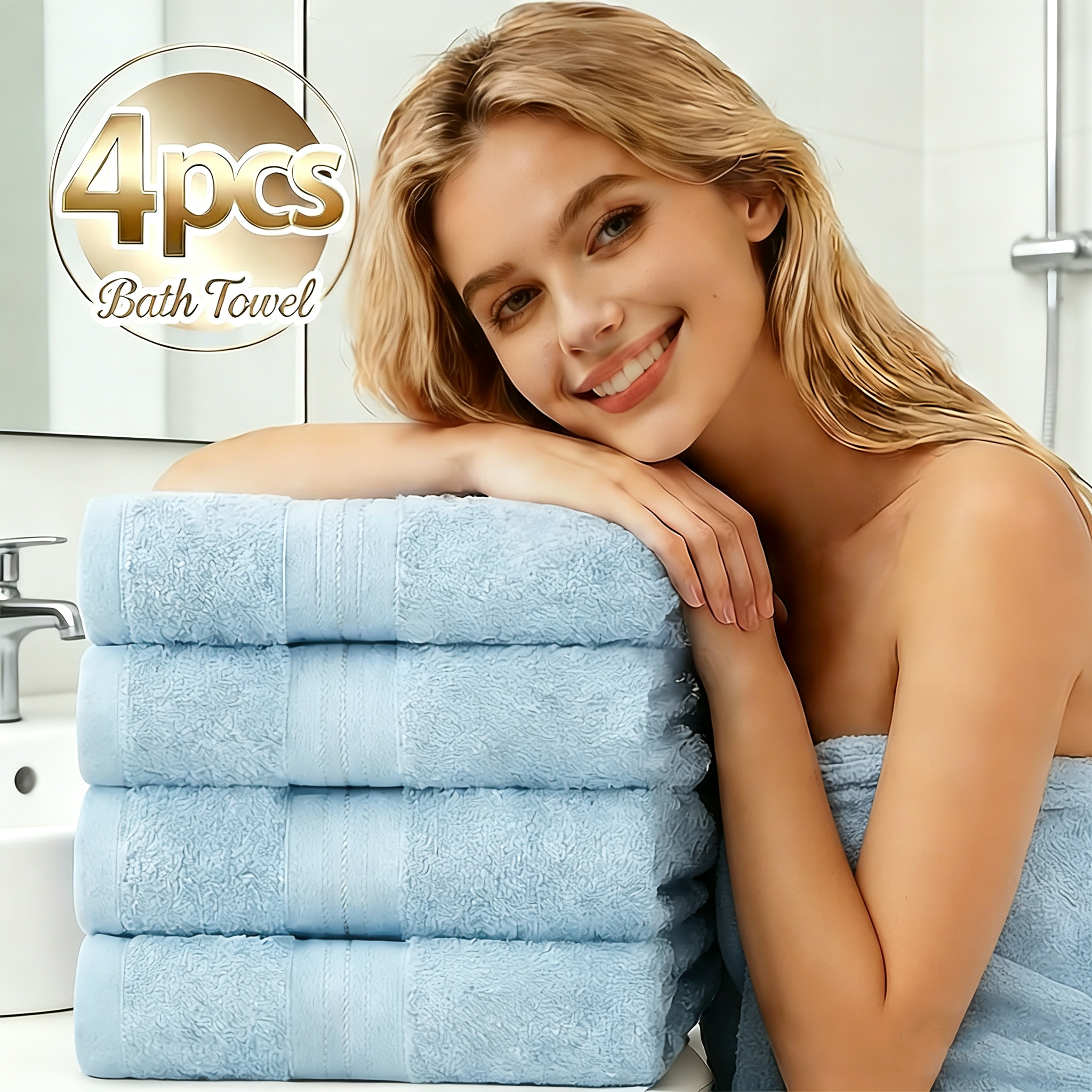 4-Piece Extra Large Bath Towels, 70x140 Cm, Cotton image 3