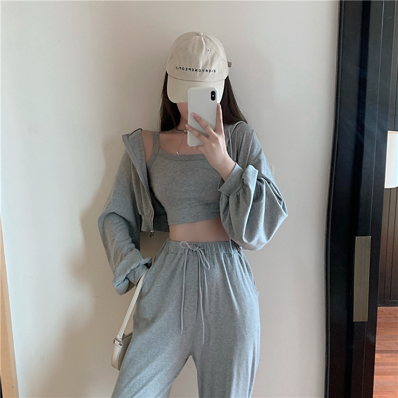 Women's Spring Long-sleeved Jacket Suspenders  High Waist Wide Leg Pants Trousers