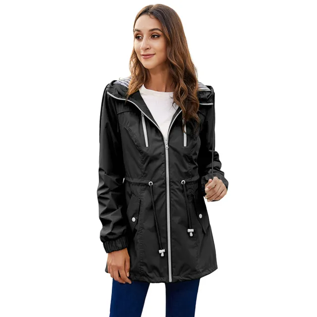 Fashion Long Raincoat Women's Hooded Jacket Outdoor Hiking One piece Rain Poncho Black - Shop at LoveMi