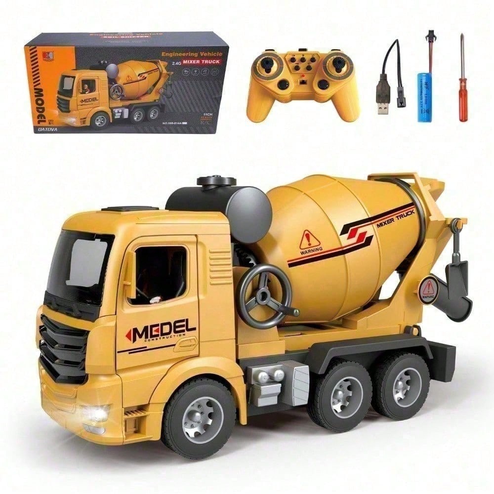 Rechargeable 1 16 RC Cement Mixer. 11 Channel Construction Truck Toy With Dynamic Lights And Authentic Sounds, Engaging Educational Gift For Children, Children's Day Gift