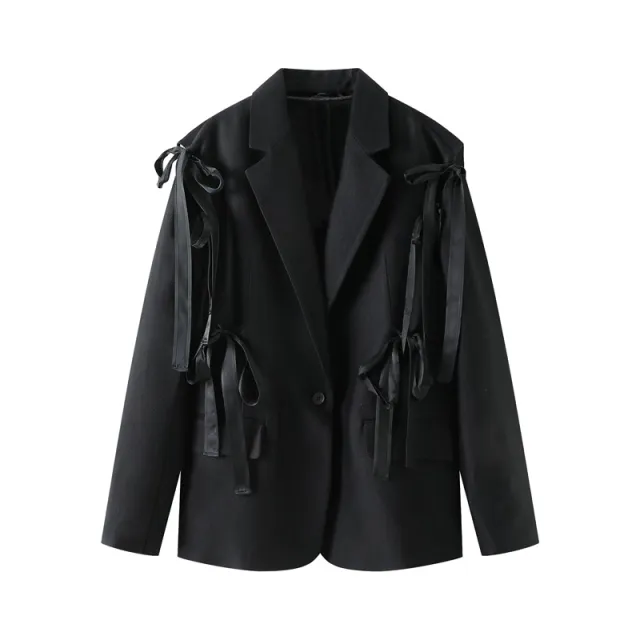 Loose Vintage Lace Up Blazer Jacket Black - Shop at LoveMi