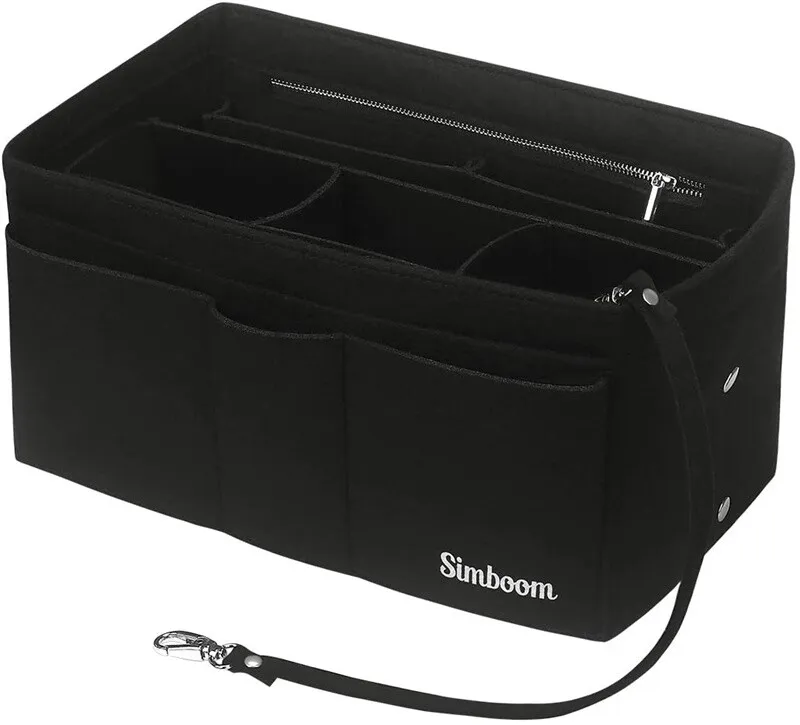 Ladies Felt Travel Makeup Bag Insert Liner Purse Pouch Women Organiser Handbag - Black