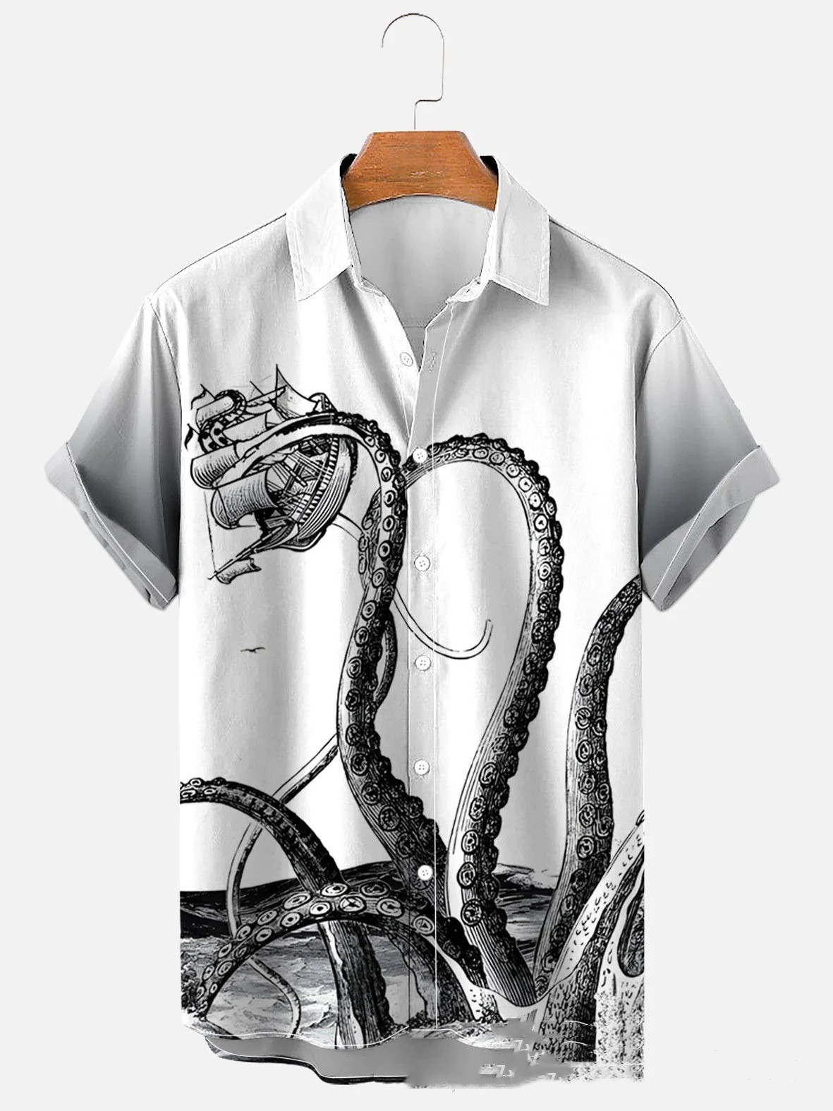 Title 1, Mens Octopus Sea Pattern Short Sleeve Polo Shi...