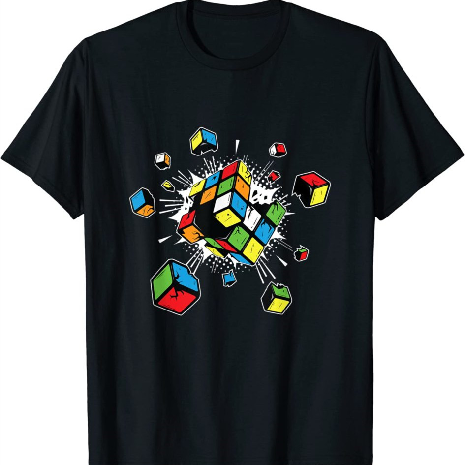 Title 2, T-shirt noire imprimé Rubiks Cube dété, parfa...