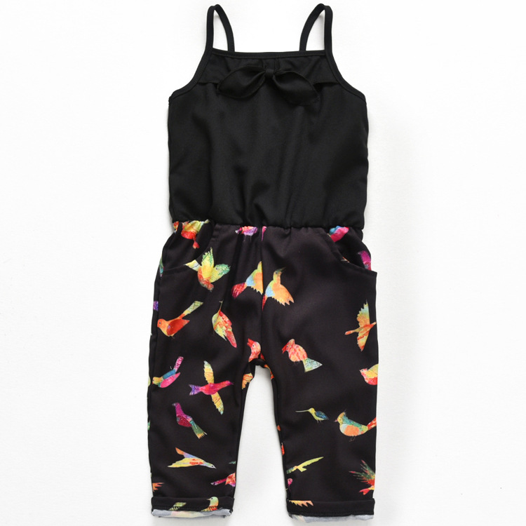 Girls' Black Printed Jumpsuit