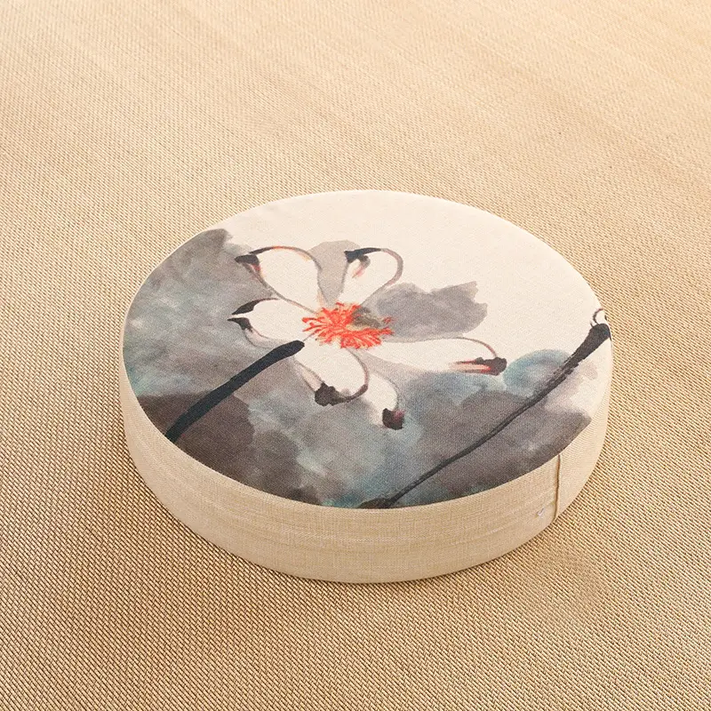 Embroidered linen futon round cushion