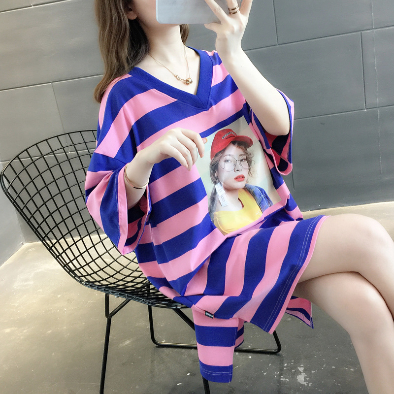 Title 4, Mid-length Rainbow Striped T-shirt Dress For Women