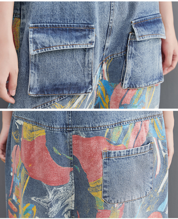 Title 4, New Spring Printed Jean Suspenders For Women