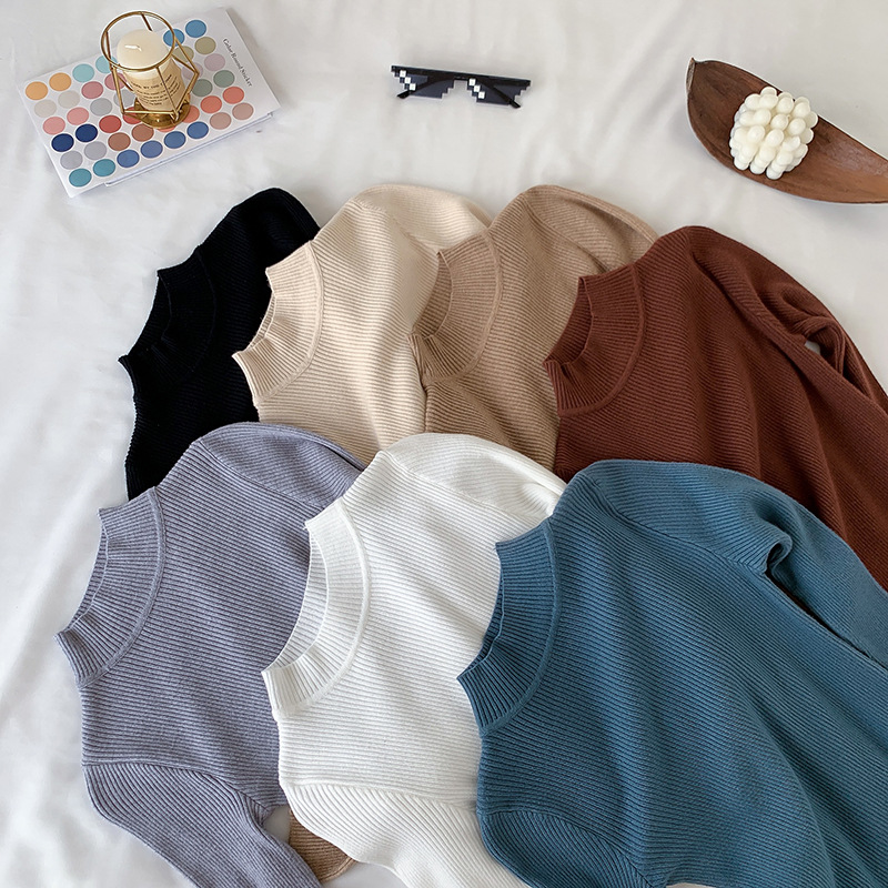 Title 30, Solid Color Pit Strip Knit Pullover Half Turtle...