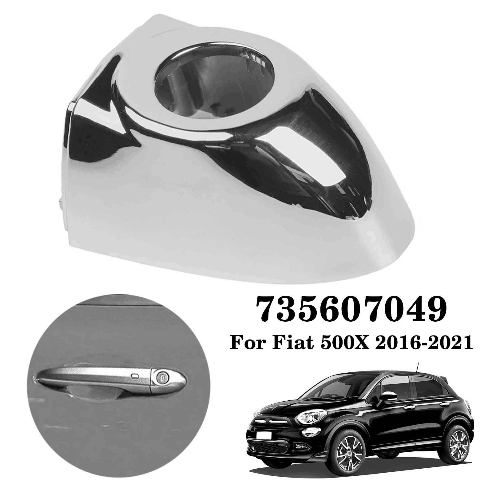 Chrome Front Outer Door Handle Cap Cover Fits For Fiat 500X - 735607049 — image 5