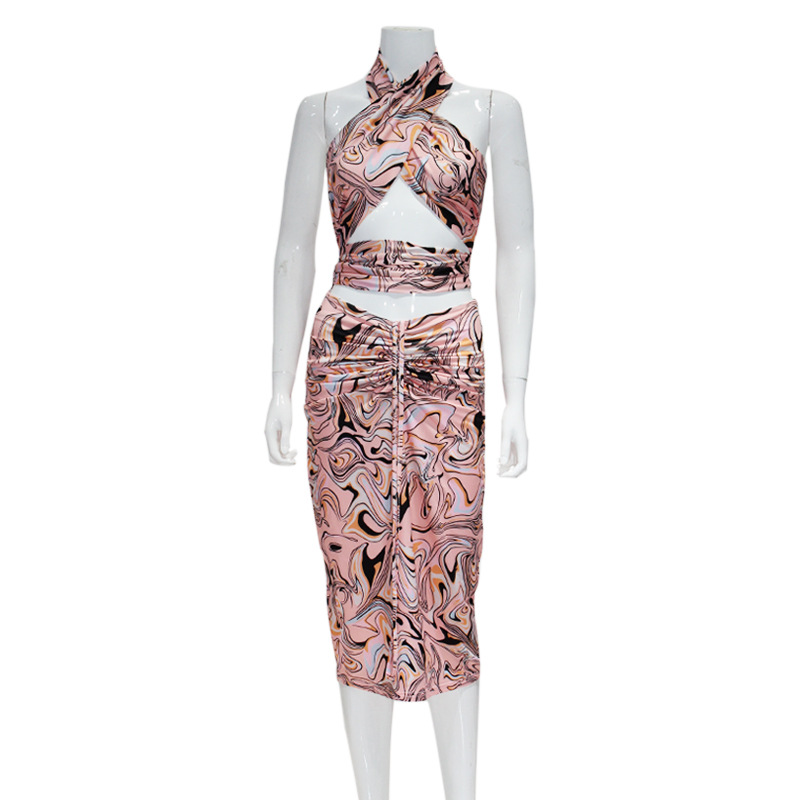 Women's Lace-Up Top Drawstring Skirt Set