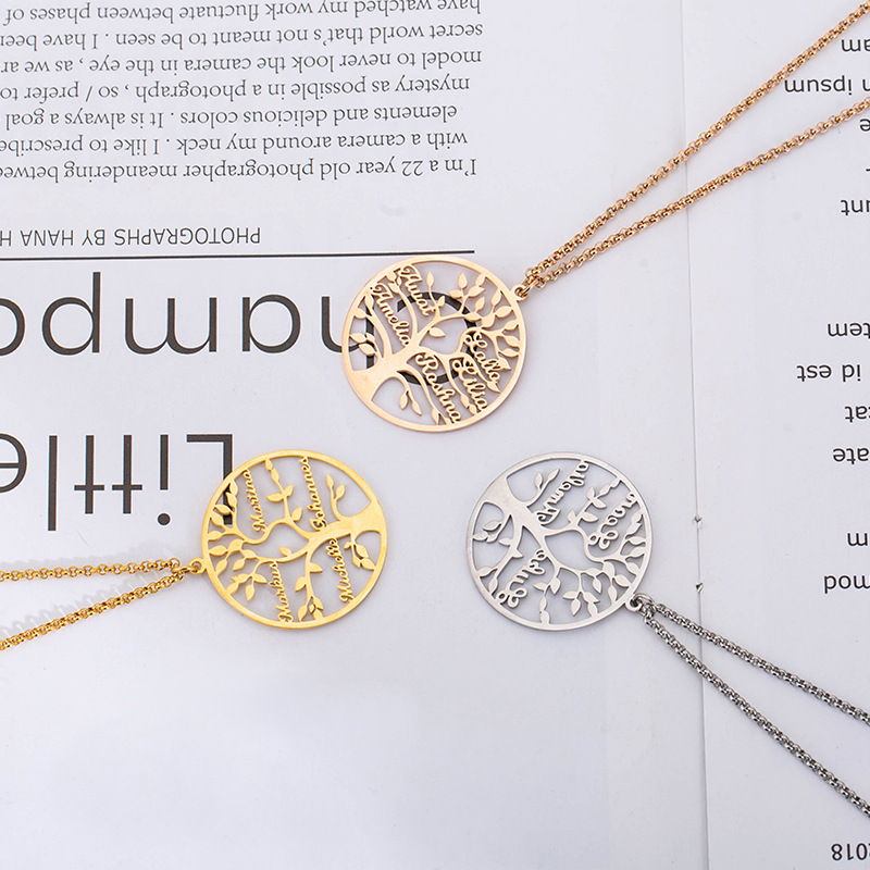 Personalized Tree Of Life Shape Titanium Name Necklace