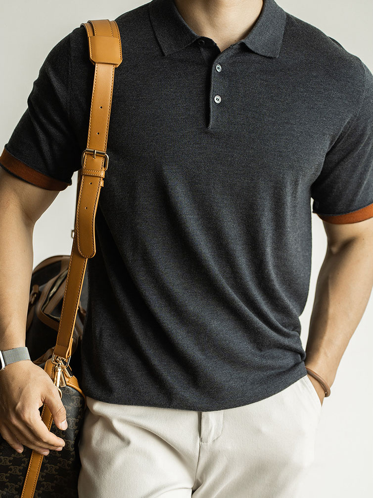 Color-blocked Sleeve Knit Polo Shirt