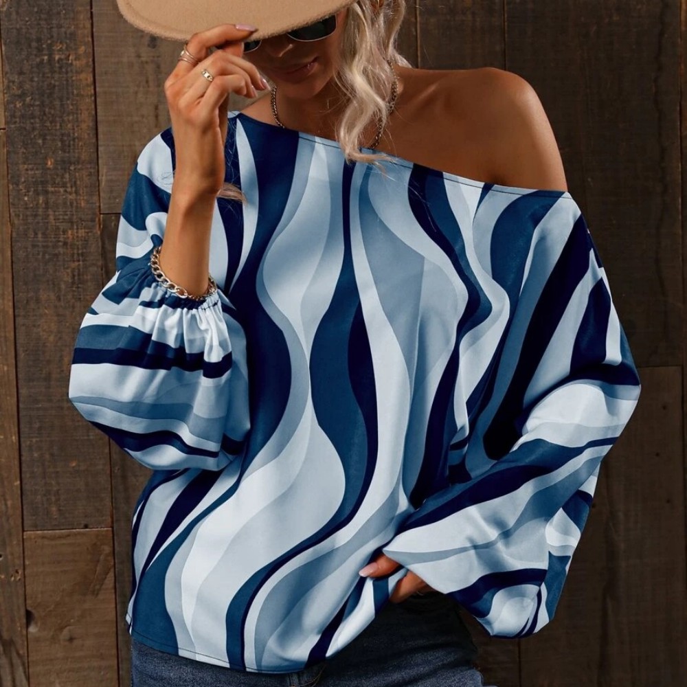 Title 2, Summer Painted Off-shoulder Bishop Sleeves Top