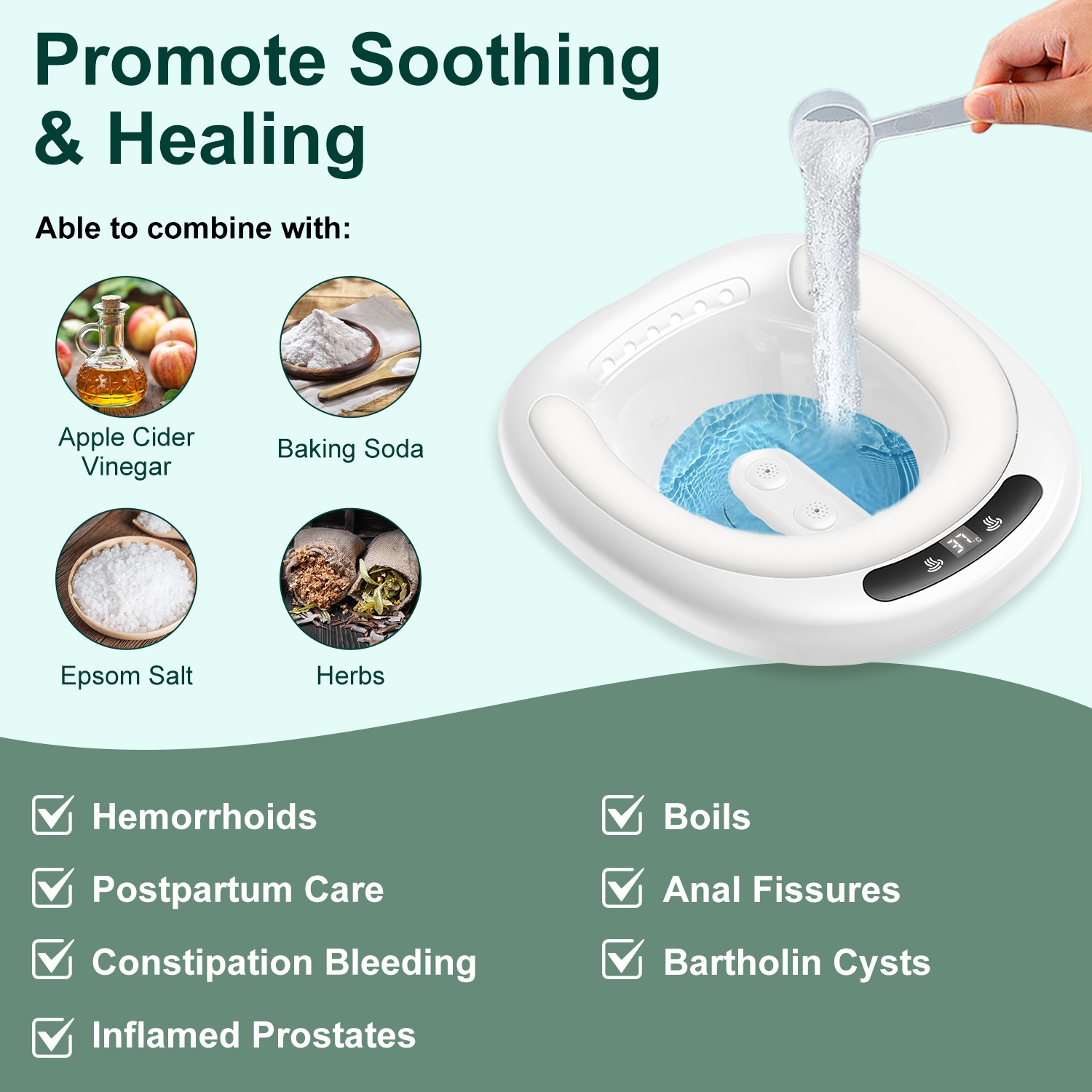 1Pc Electric Sitz Bath Tub Sits Bath Soak Pan Salts Bowl Postpartum Care Basin For Toilet Seat With Dual Nozzles 3-Level Water Flow Water Temperature Display 1800mAh Battery For Women Men