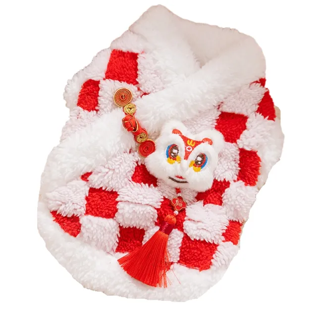 Year Checkered Pet Coat With Lion Dance & Fortune Details, Plush Festive Dog Jacket For Lunar New Year Tiger Head - Shop at LoveMi
