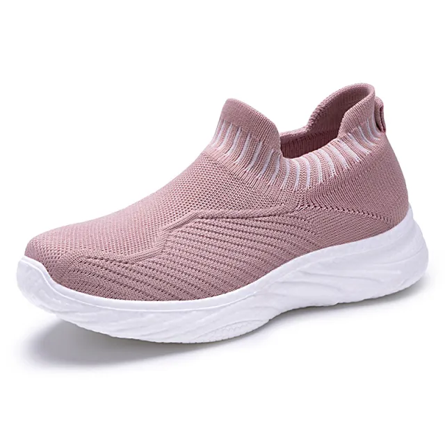 Striped Flat Sneakers Fashion Lightweight Breathable Socks Flats Shoes For Women Slip On Sports Shoes Pink - Shop at LoveMi