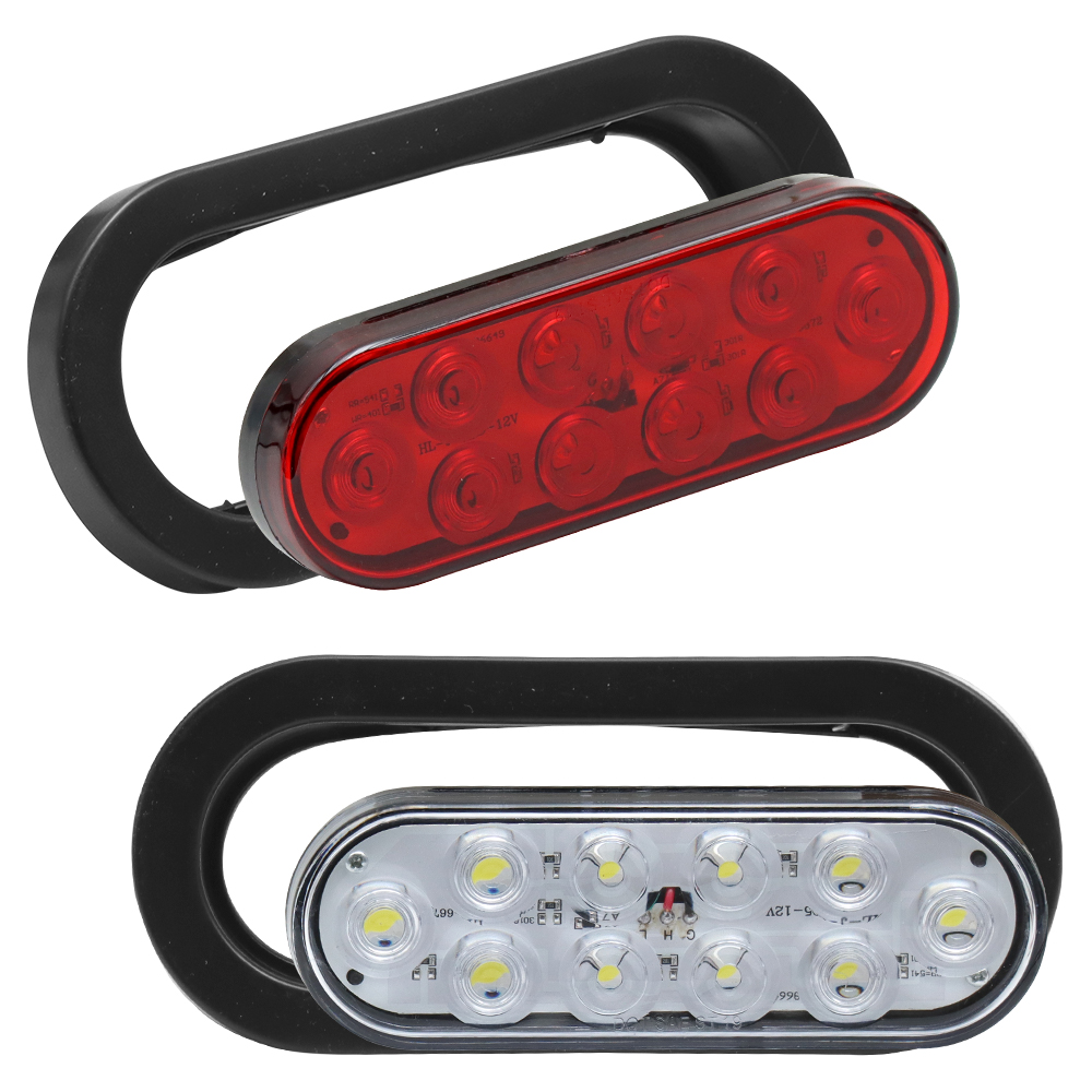 Truck Universal Small Taillight American Version, Rubber Frame With Plug 10 LED Oval Light ,12V, 2 Red Glossy Covers,2 Transparent Glossy Covers -4-piece Set