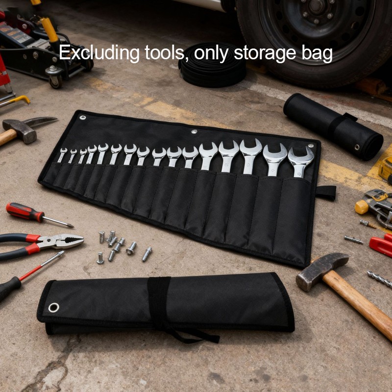 Black Wrench Roll Organizer 16 Pockets Tool Pouch Bag Roll