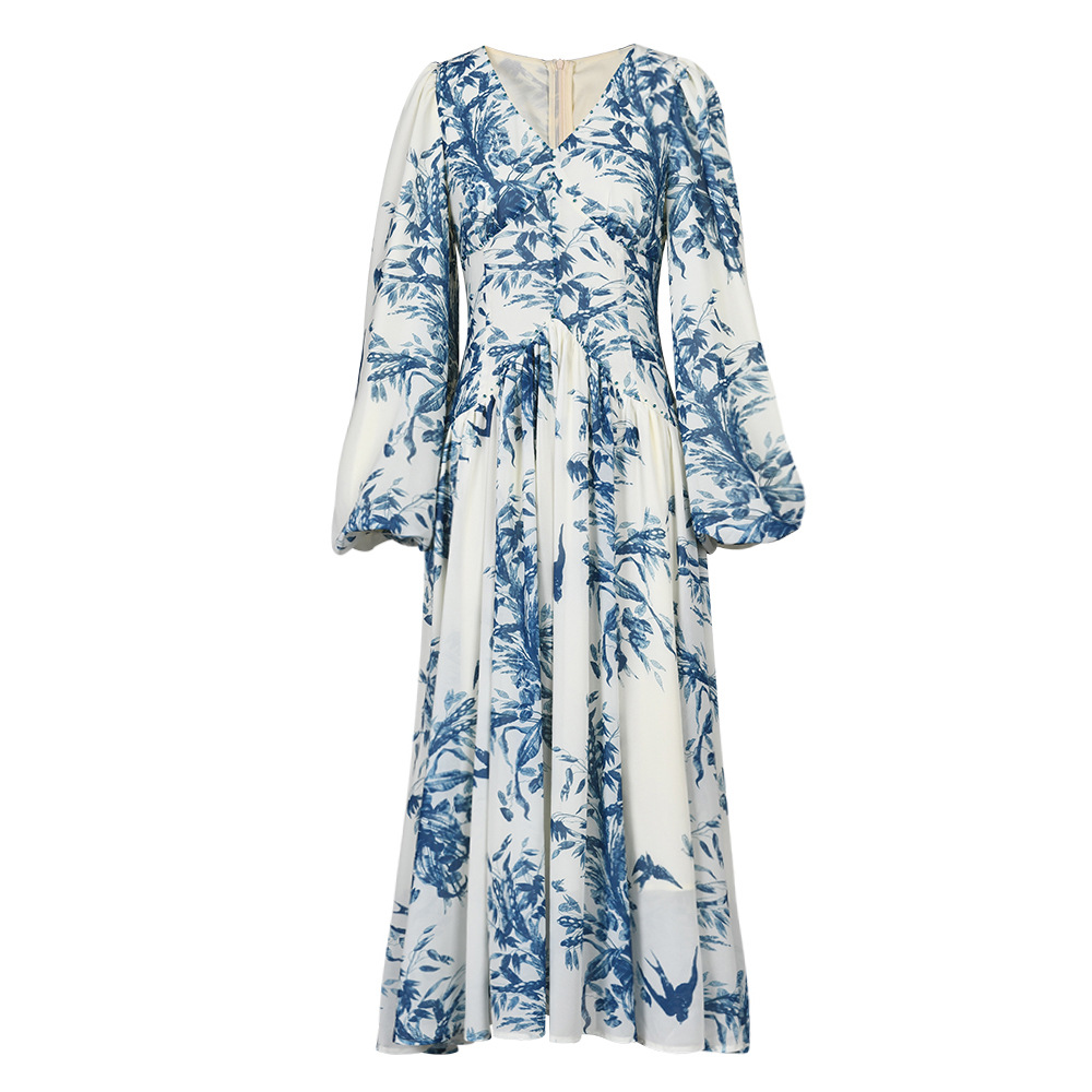 Women's Fashion Ink Print Lace-up Dress