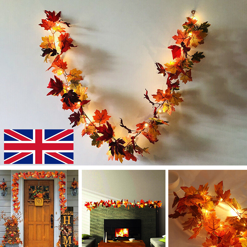 Autumn Fall Maple Leaves LED Lights Garland Hanging Plant