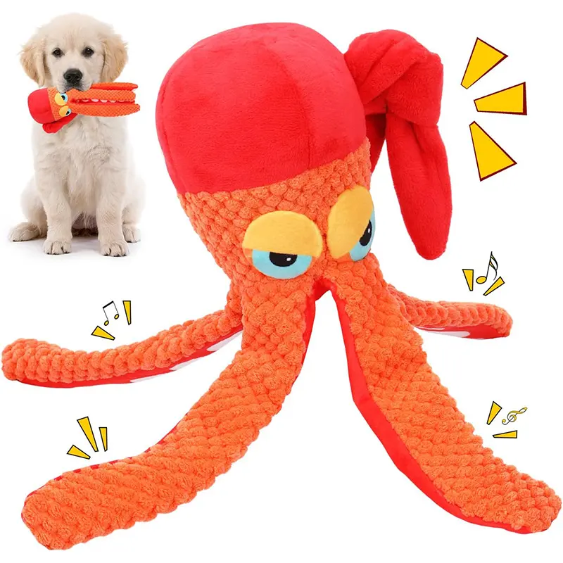 Squeaky Octopus Plush Dog Toy with Creased Paper