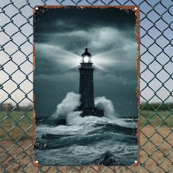 CIFbuy 1pc Vintage Nautical Lighthouse Metal Sign, Foil Carved Wall Art, Decor For Home Kitchen Cafe Bar