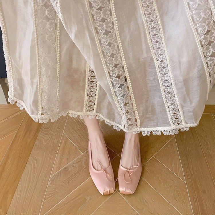 Square Bow Tie Shallow Cut Flat Sole Single Shoe