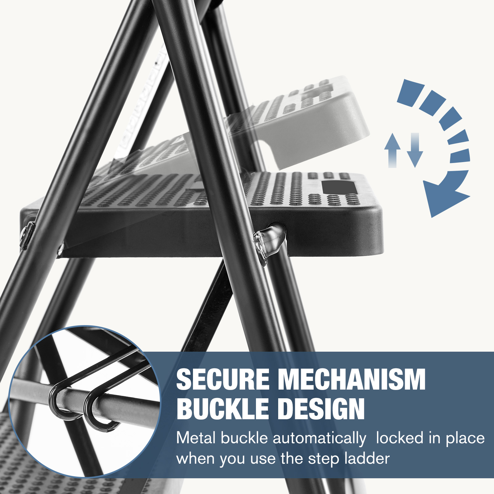 Household Portable 3-layer Step Ladder, With Safety Buckle Stable And Safe