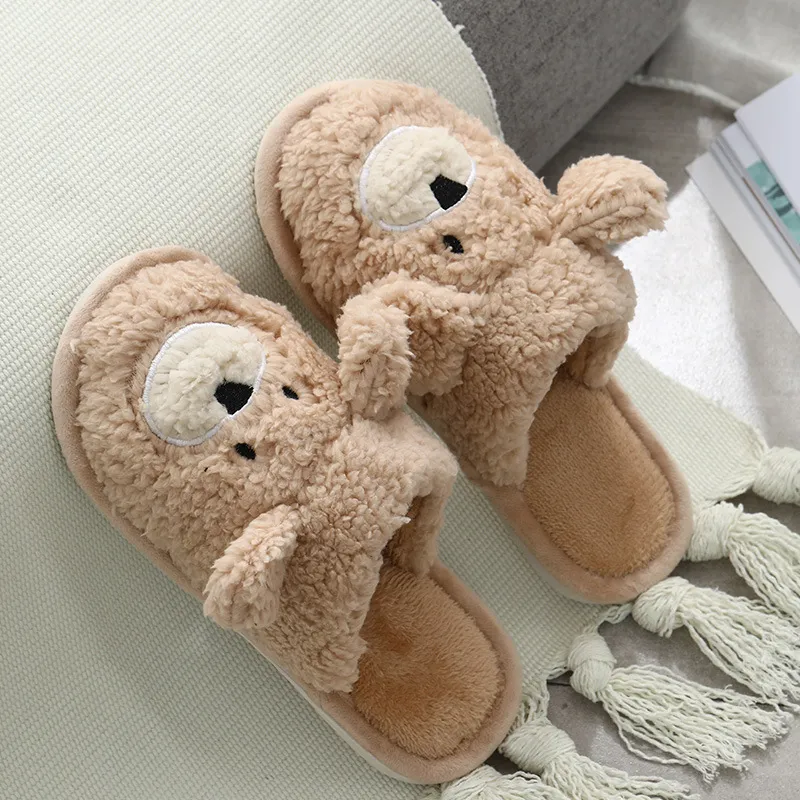 Winter Plush Slippers Home Cute Bear Keeps Warm - Brown