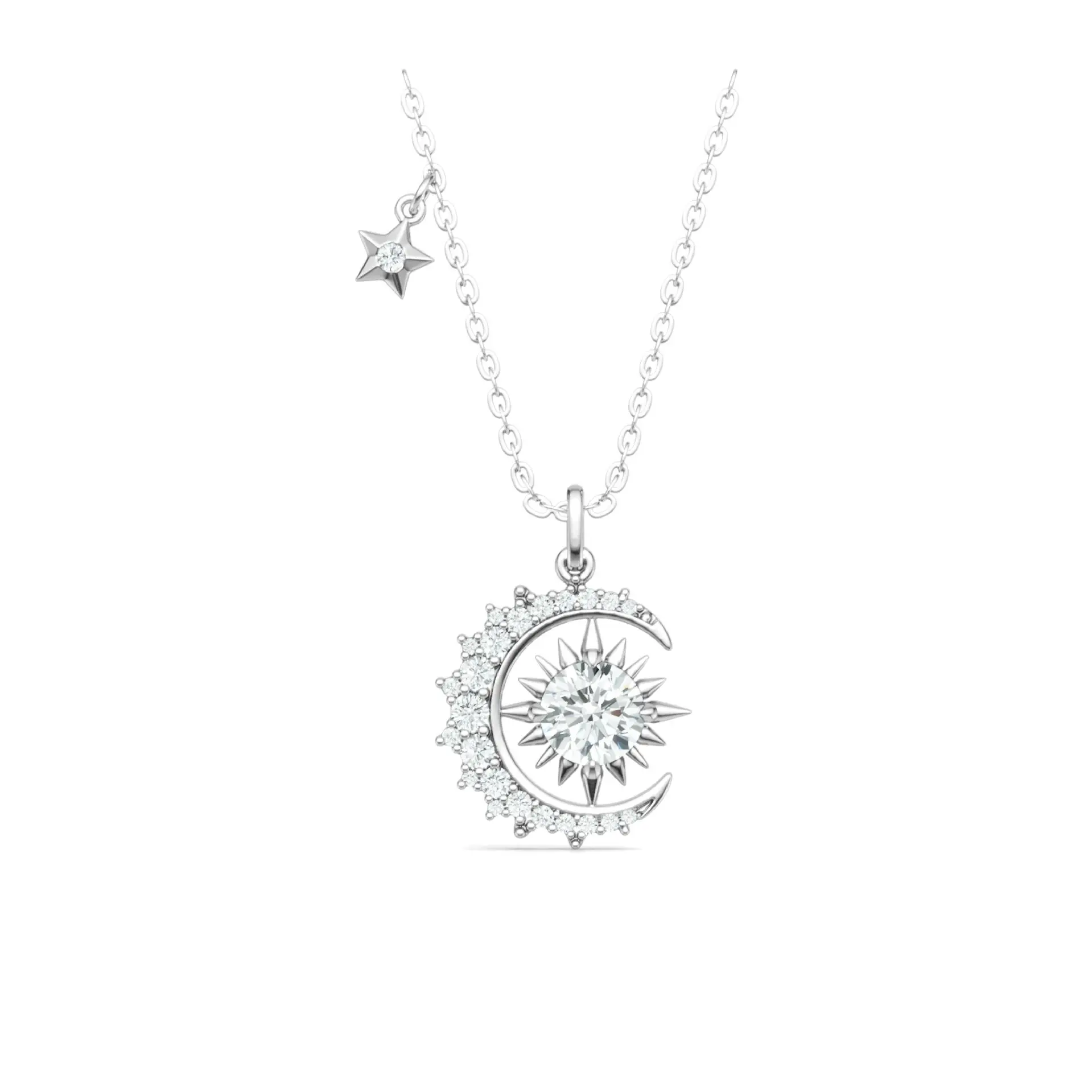 S925 Silver 1ct Moissanite Moon Star Necklace
