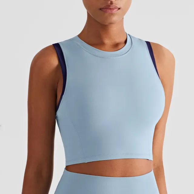 Women's Simple Nylon Color Block Yoga Vest Blue - Shop at LoveMi