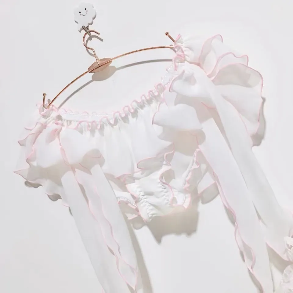Underpants Sexy Innocent Soft Girl Chiffon Micro-transparent Ruffle Skirt Side Tie Bow Fat Times - Style E