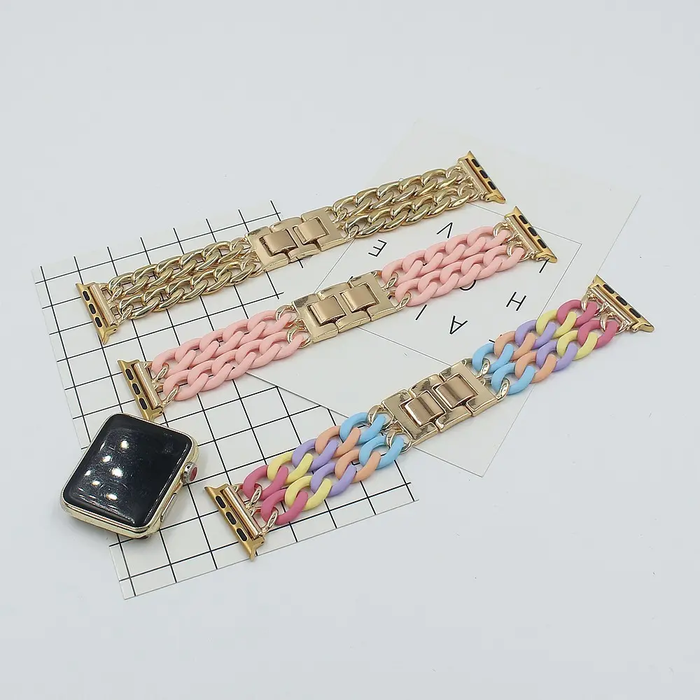 Resin Splicing Metal Denim Chain Watch Strap